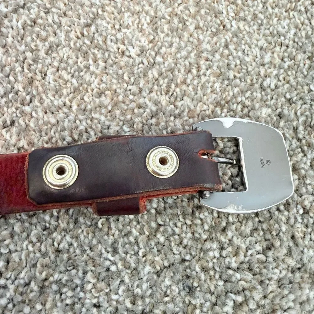 Vintage Brown Concho Western Cowboy Belt Large 33” Leather Southwestern Bull
